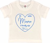 T-shirt Kinderen "De liefste mama is toevallig mijn mama" Moederdag | korte mouw | Wit/blauw | maat 86/92