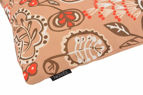Sierkussen Fleur / Rayure - Beige | Collection Plein air / Extérieur | 45 x 45 cm | Coton