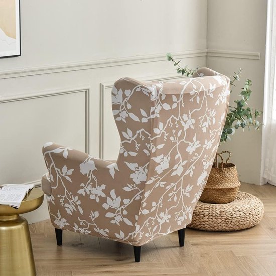 Foto: Wingback stoelhoezen 2 delige elastische vleugelstoelhoes uitwasbare spandex stof bankhoes meubelbeschermer voor fauteuil stoelen voor woonkamer slaapkamer of hotel witte bloesemtak 