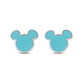 Disney 4-DIS051 Mickey Mouse Oorbellen - Mickey Oorknopjes - Disney Sieraden - 6,8x8mm - Blauw Emaille - Staal - Hypoallergeen - Zilverkleurig