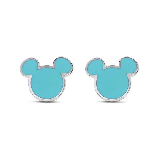 Disney 4-DIS051 Boucles d'oreilles Mickey Mouse - Clips d'oreilles - Bijoux Disney - 6,8x8 mm - Émail Blauw - Acier - Hypoallergénique - Couleur argent