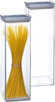 5Five Voorraadpot - 2x - keuken/voedsel - kunststof - 2000 ml - luchtdichte deksel - transparant - 10 x 10 x 27 cm
