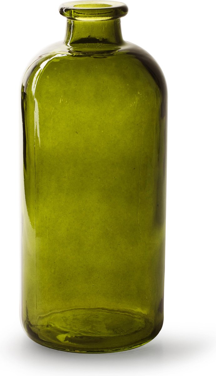 Jodeco Bloemenvaas Jardin - transparant groen glas - D11 x H25 cm - flesvaas