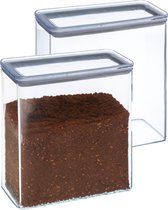 5Five Voorraadpot - 2x - keuken/voedsel - kunststof - 3000 ml - luchtdichte deksel - transparant - 20 x 10 x 20 cm