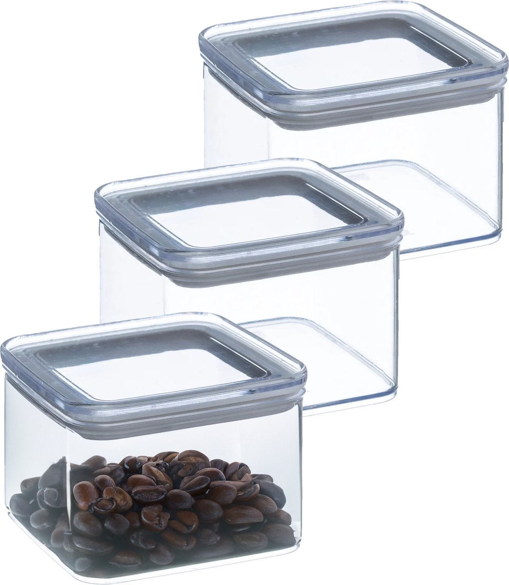 5Five Voorraadpot - 4x - keuken/voedsel - kunststof - 500 ml - luchtdichte deksel - transparant - 10 x 10 x 7 cm