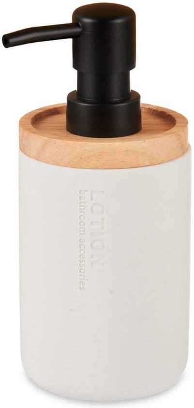 Berilo zeeppompje/dispenser Lotions - mat wit - polyresin/bamboe - 18 x 8 cm - 300 ml - badkamer/toilet/keuken