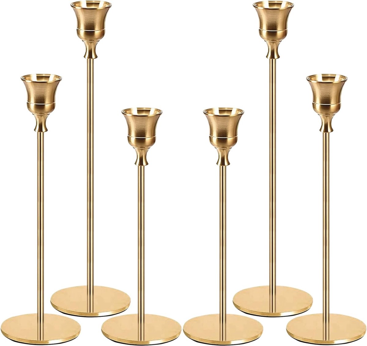 Amzeeniu Kandelaars, 9 stuks, bruiloftskaarsenstandaard, hoge kaarshouders, kegelkaarsenhouders voor feest, bruiloft, tafel, verjaardagsdecoratie, elegant, luxe, vintage decoratie, goud