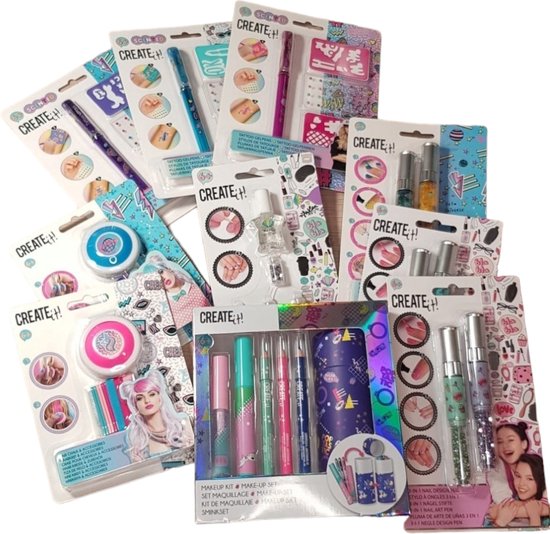 Foto: Make up set compleet voor kinderen nagellak nail art mascara oogpotlood haarkrijt 24 delig