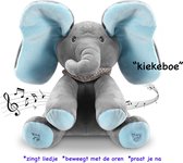 Pratende olifant - kiekeboe - Voice control en zingt - beweegt met de oren -blauw
