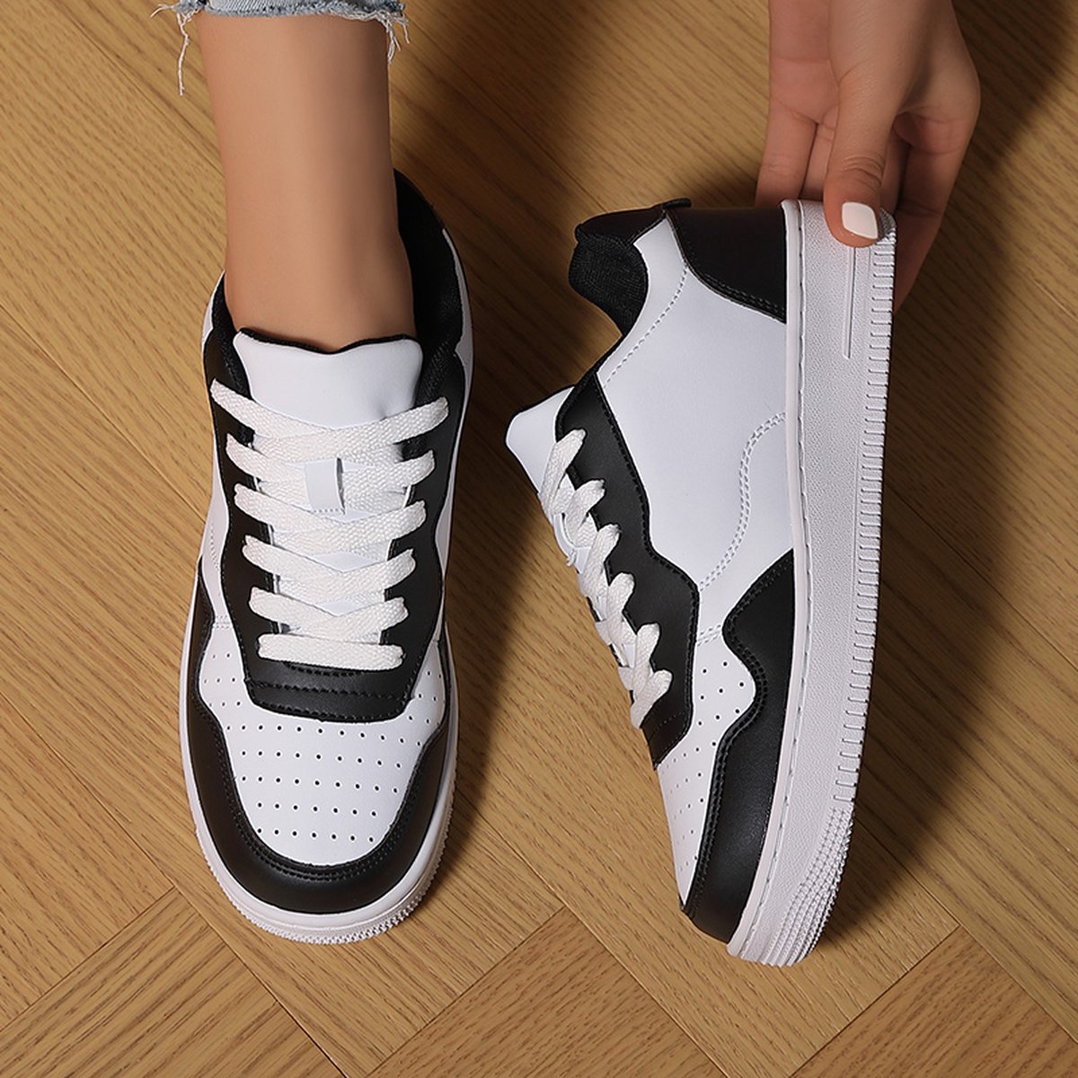 Sneakers Dames Sneakers-Zwart Wit -Maat 41