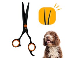 Professionele Hondenschaar - Trimschaar Ergonomisch Krom Rechts - Vachtverzorging Pootverzorging voor Langharige Honden - Oranje/Zwart