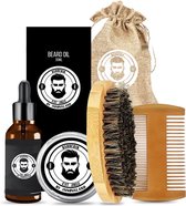 Innovaland - XXL Soin de la barbe Set Professional - 5 pièces - Kit de croissance de barbe - Huile de croissance de barbe - Set de barbe - Peigne à barbe - Brosse à barbe - Baume à barbe
