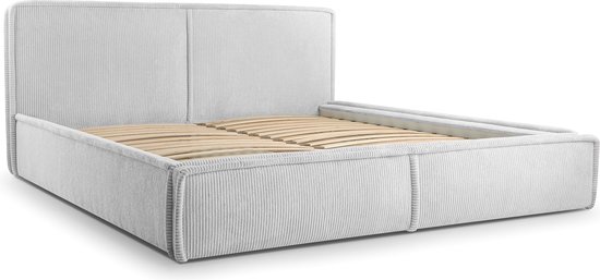 InspireME - Bed 04 - Tweepersoonsbed met Fluwelen Bekleding - 160x200 cm - Verstelbaar en Comfortabel - Pastelkleuren - Lichtgrijs (Poso 55)