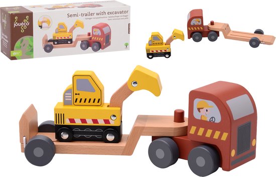 Joueco Houten Oplegger met Graafmachine