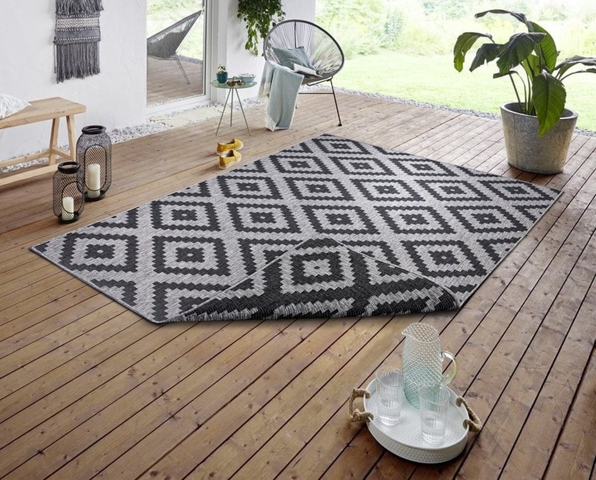 Flycarpets Omkeerbaar Vloerkleed - Binnen & Buitenkleed Malta- Night Zilver - 80x250 cm