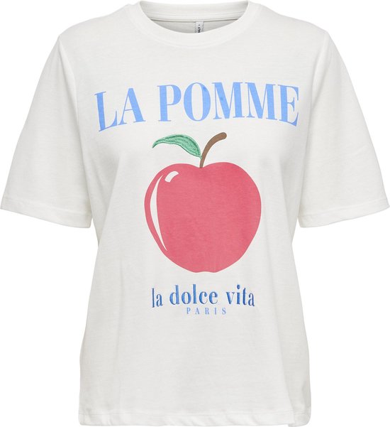 Only T-shirt Onlbone Life S/s La Pomme Top Box J 15324124 Cloud Dancer/pomme Dames Maat - XL
