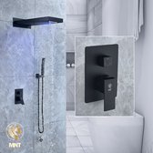 MNT collection douchesysteem zwart - Doucheset met led verlichting - Zwarte regendouche - Verstelbare handdouche
