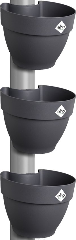 Elho Vibia Campana Regenpijpbakje - Bloempotten voor Regenpijp - 100% Gerecycled Plastic - Set van 3 - Ø 21.6 x H 16.3 cm - Antraciet