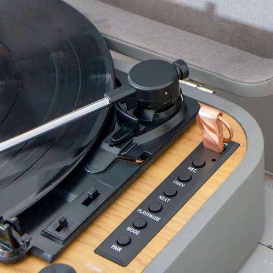 Classic Phono Retro Platenspeler - Vinyl Koffer met Bluetooth - Auto-stop - TT-116GY - Grijs — afbeelding 5