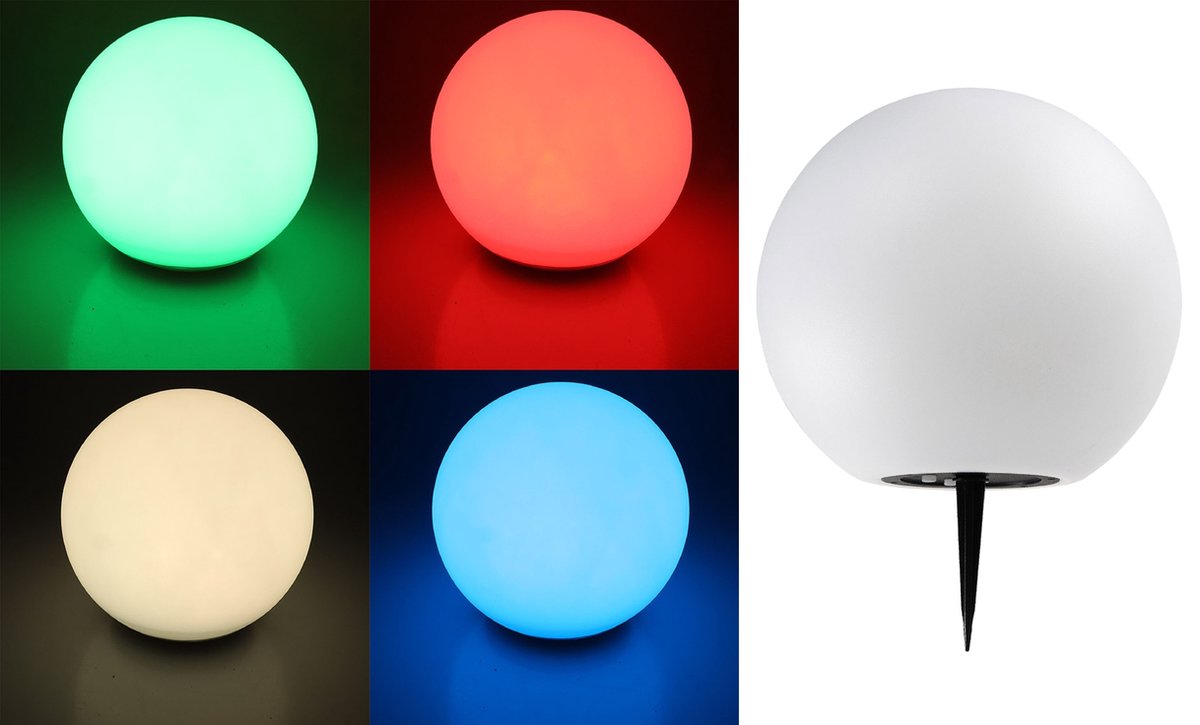 Trango Set van 1 IP65 SO-003 LED solar lamp in 30cm diameter wit mat met 3000K warm witte LED & RGB kleurverandering LED *SNOWY* Solar Ball Light Globe, Outdoor Light, Globe Lamp, Garden Lamp