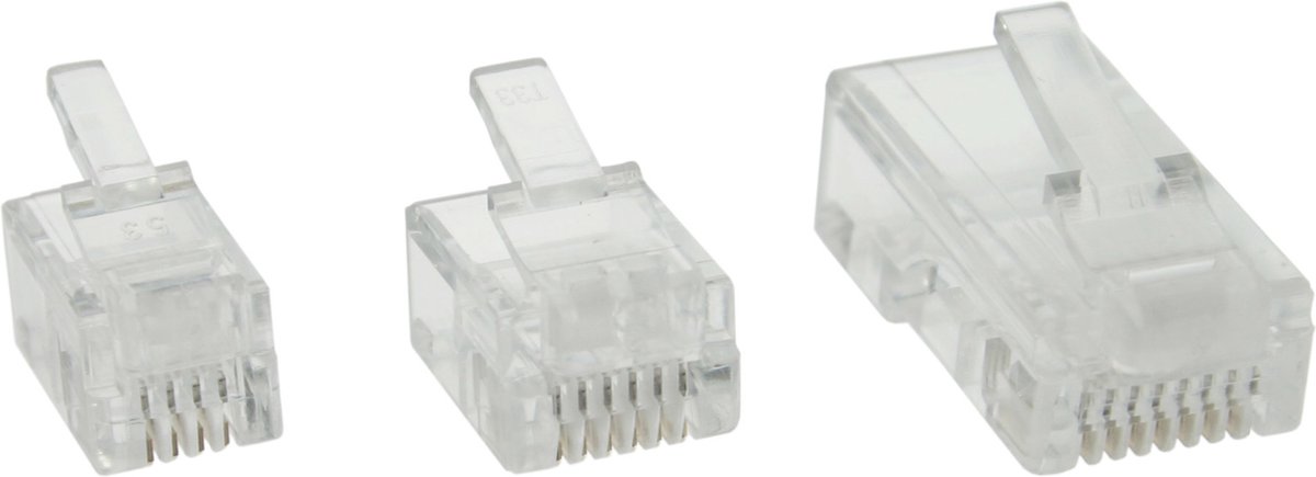 RJ11 krimp connectoren (6P4C) voor platte telefoonkabel - 100 stuks / transparant