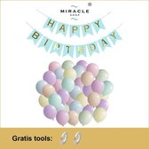 Slinger Pakket 65 delig, HAPPY BIRTHDAY Slinger XL ( blauw-Goud )+ Macaron Pastel kleur Latex (12 inch), Voordeel, Voordeelpack, Verjaardag, Decoratie, Versiering