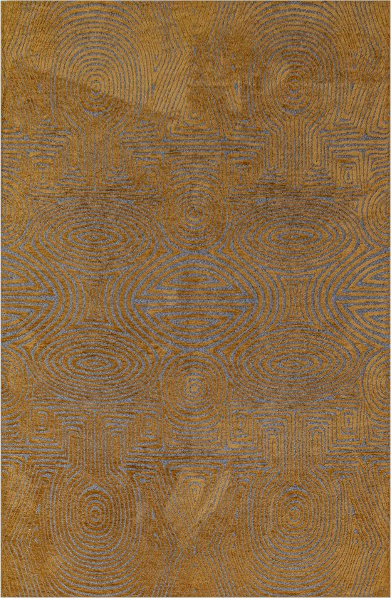 Geometrisch geel vloerkleed Tabasco met cirkels en labyrinten in goudgeel - Tapijt - 240 x 340 cm