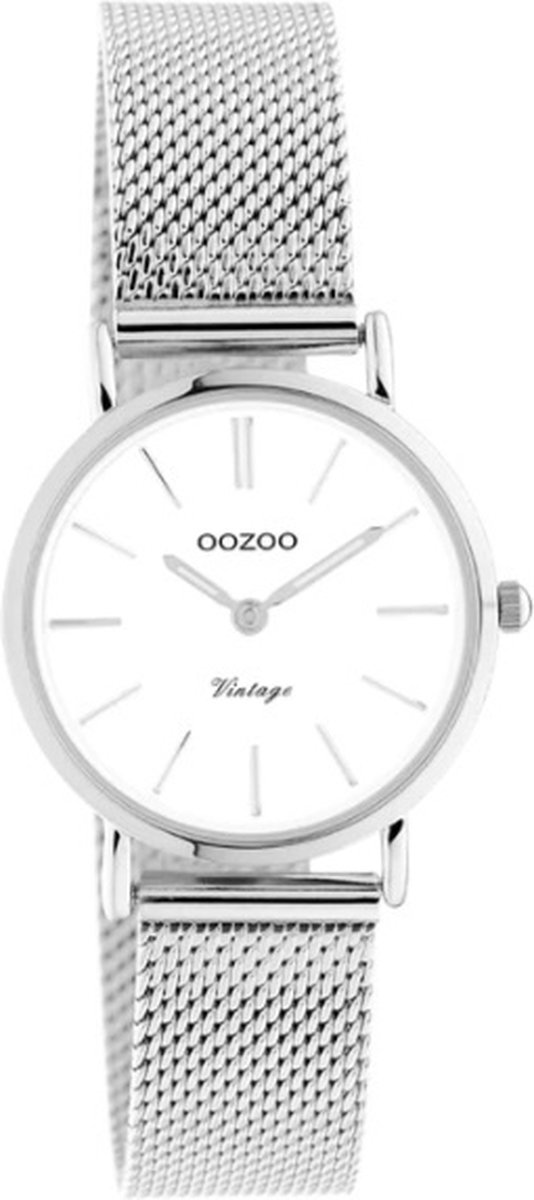 OOZOO Timepieces - Zilverkleurige horloge met zilverkleurige metalen mesh armband - C20230