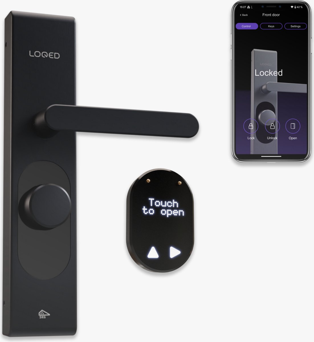 LOQED Touch Smart Lock - Slim Deurslot - Met Smart Home Integratie - Bridge, Cilinder & Codetoegang - Zwart - LOQED