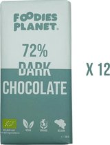 FOODIES-PLANET® Chocolat Noir 72% - Bio - Vegan - 12 x 100g