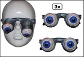 3x Bril met creepy ogen - PVC - Fun Thema feest halloween horror creepy festival