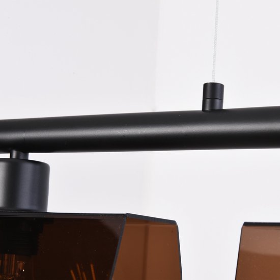 Suspension noire avec abat-jour fumés, 4 lumières - Morandi