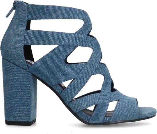 Sacha - Dames - Denim opengewerkte sandalen met hak - Maat 39