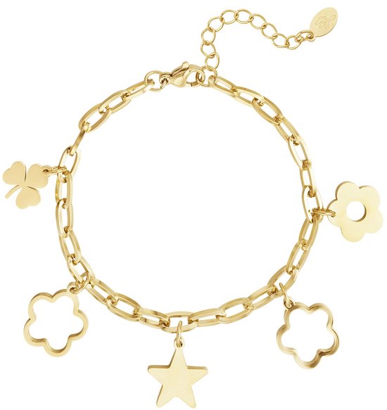 Joy Ibiza - bracelet à breloques étoile trèfle fleur - lien trombone - boho - style bohème - acier inoxydable - plaqué or ip/pvd
