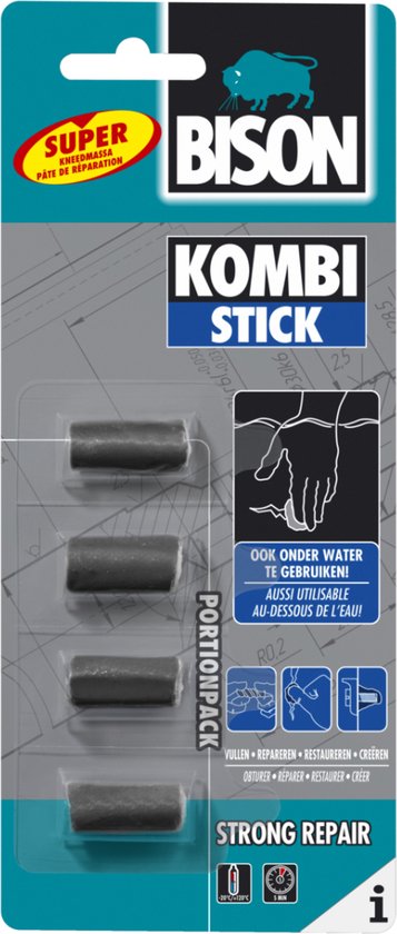 Bison Kombi Stick 4 x 5 gram porties - handige kleine porties voor 1001 reparaties in en om het huis, snel, overschilderbaar, krimpt niet, binnen & buiten, auto, boot, caravan, gereedschap