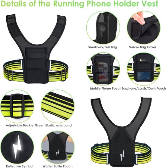 SWIFTVEST Hardloopvest voor telefoon | reflecterend hydratatievest | verstelbare taille | waterfleshouder | lichtgewicht | 6 accessoirezakken, zwart, M-L, hardloopvest