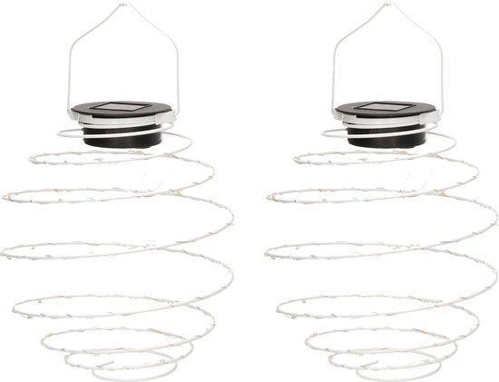 Lampe suspendue Lumineo - 2x - éclairage solaire - blanc - D16 cm - métal - éclairage de jardin