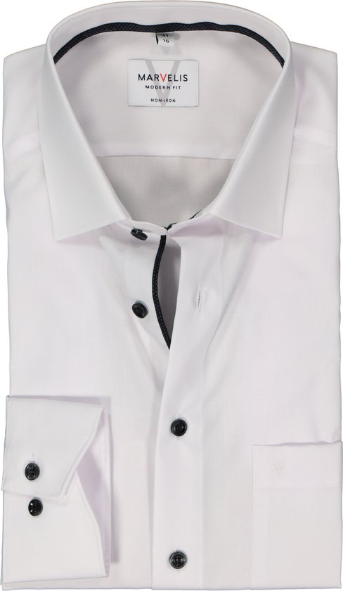 MARVELIS modern fit overhemd - popeline - wit - Strijkvrij - Boordmaat: