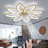 LuxiLamps - Plafonnier 8 étoiles avec ventilateur - Or - Avec télécommande - Lampe Smart - Intensité variable avec application - 6 réglages de ventilateur - Lampe de salon - Lampe moderne - Plafoniere