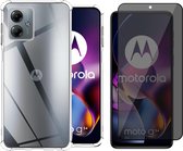 Hoesje geschikt voor Motorola Moto G54 - Privacy Screenprotector Volledig Dekkend Glas - Shockproof Transparant