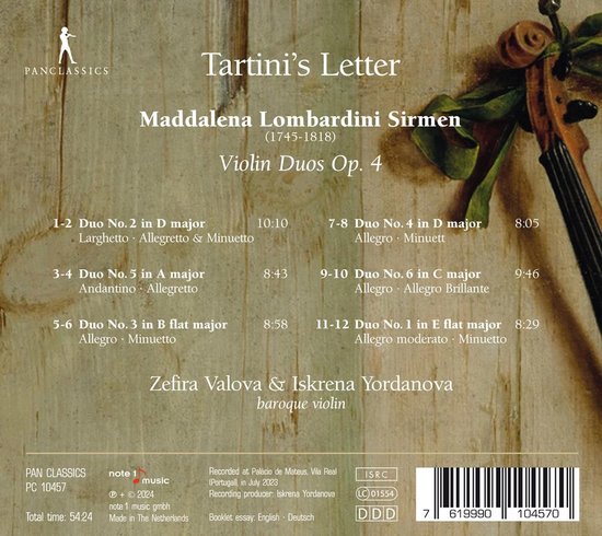 Iskrena Yordanova & Zefira Valova - Tartini's Letter / Violin Duos Op. 4 (CD)