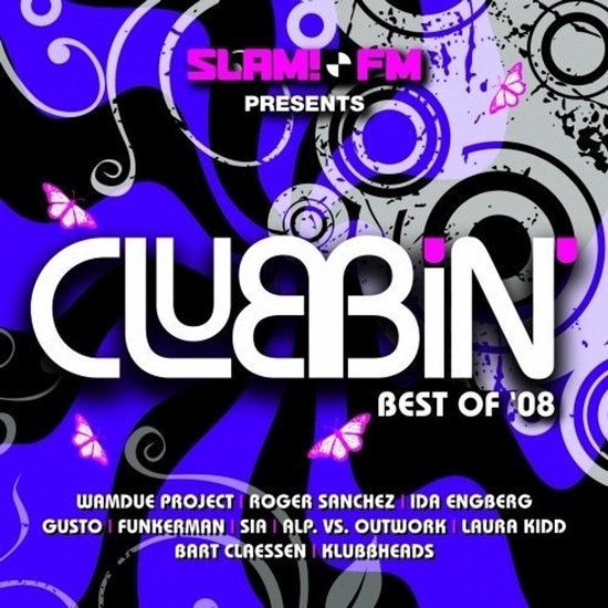 Clubbin Best of '08 albumcover met vlinders en patronen.