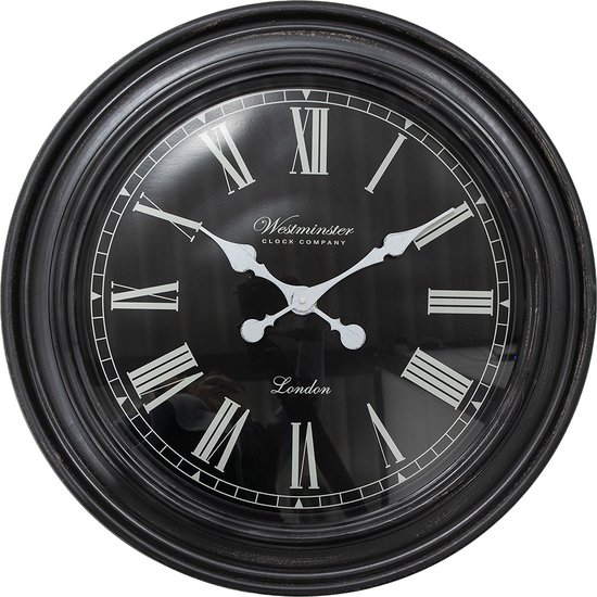 HAES DECO - Wandklok Ø 76x6 cm Zwart Wit Kunststof Glas Westminster Clock Company London Muurklok