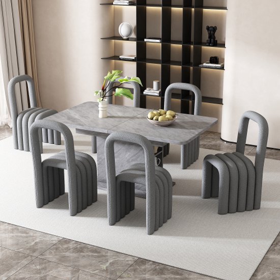 Ensemble de 6 chaises de salle à manger en tissu Sherpa, chaise de salle à manger familiale, design minimaliste moderne, chaise de salon, chambre à coucher, chaise de maquillage avec dossier gris