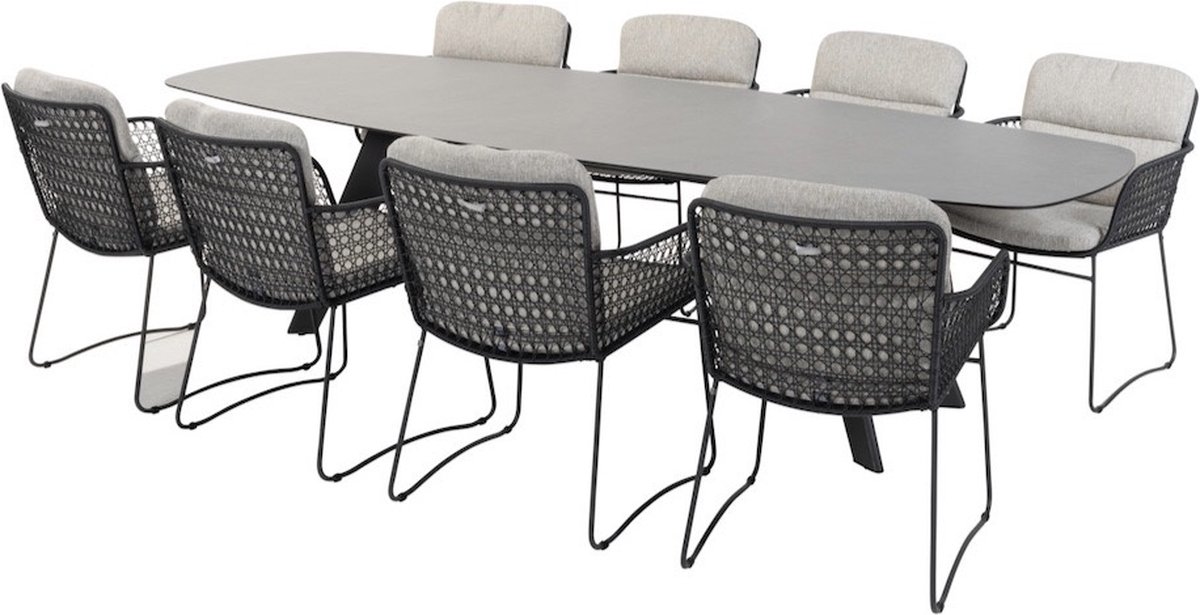 Montana Aprilla dining tuinset 280x113xH75 cm 9 delig ovaal HPL antraciet 4 Seasons Outdoor