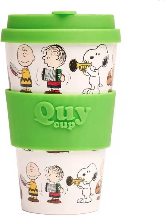 Quy Cup 400ml Ecologische Reis Beker - Peanuts Snoopy "Opera" - BPA Vrij - Gemaakt van Gerecyclede Pet Flessen met limoen Siliconen deksel-drinkbeker-reisbeker