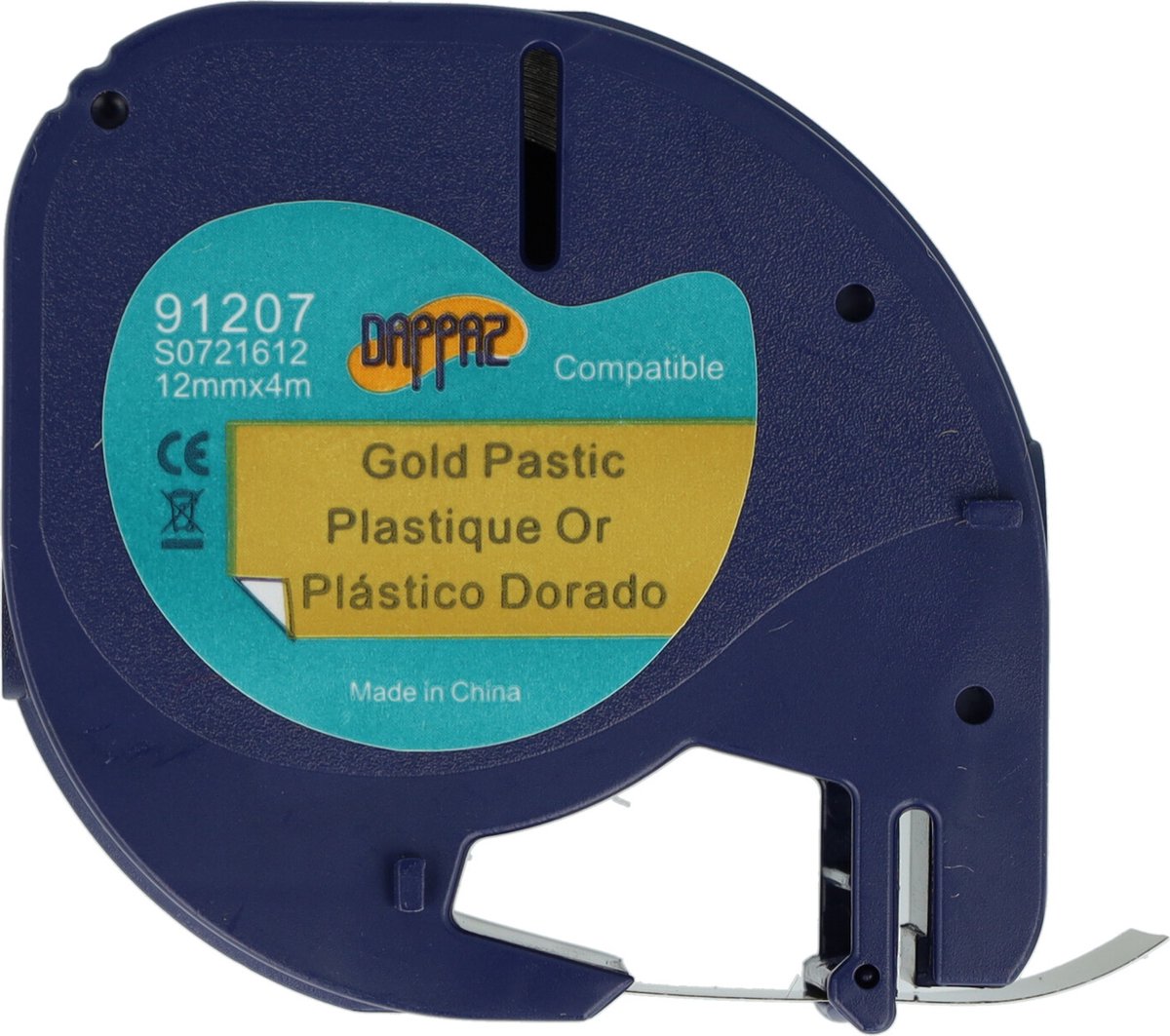 Plastic Labels Zwart op GOUD Compatible - geschikt voor Dymo LetraTag Labelprinter - Labeltape 91207 - 12 mm x 4 m - Dappaz 1 stuk