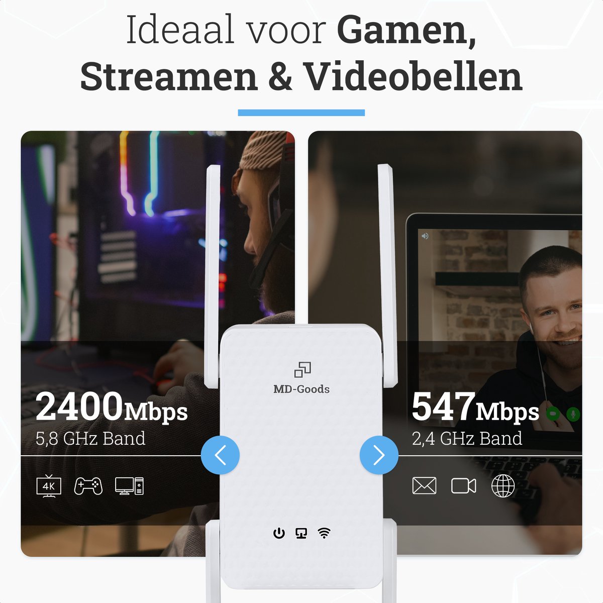 Afbeelding 3 van MD-Goods WiFi Versterker stopcontact - 3000Mbps - Wifi 6 - Repeater -