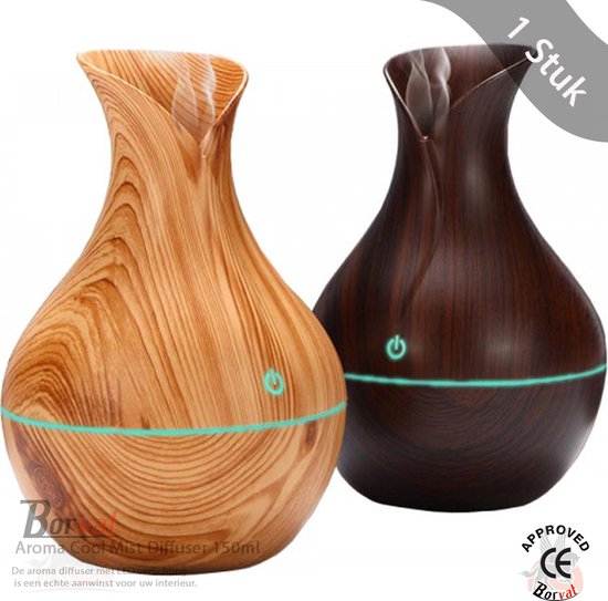 Borvat® Diffuseur Aromathérapie - 10 x 15 cm - Très Silencieux - 200 ml - Aspect Bois Marron Foncé - Tactile - Arrêt automatique après 4 heures - Câble USB