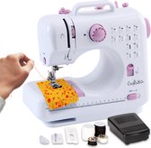 Crafts&Co Naaimachine Kinderen & Beginners - Sewing Machine met 12 Steken - Wit Roze